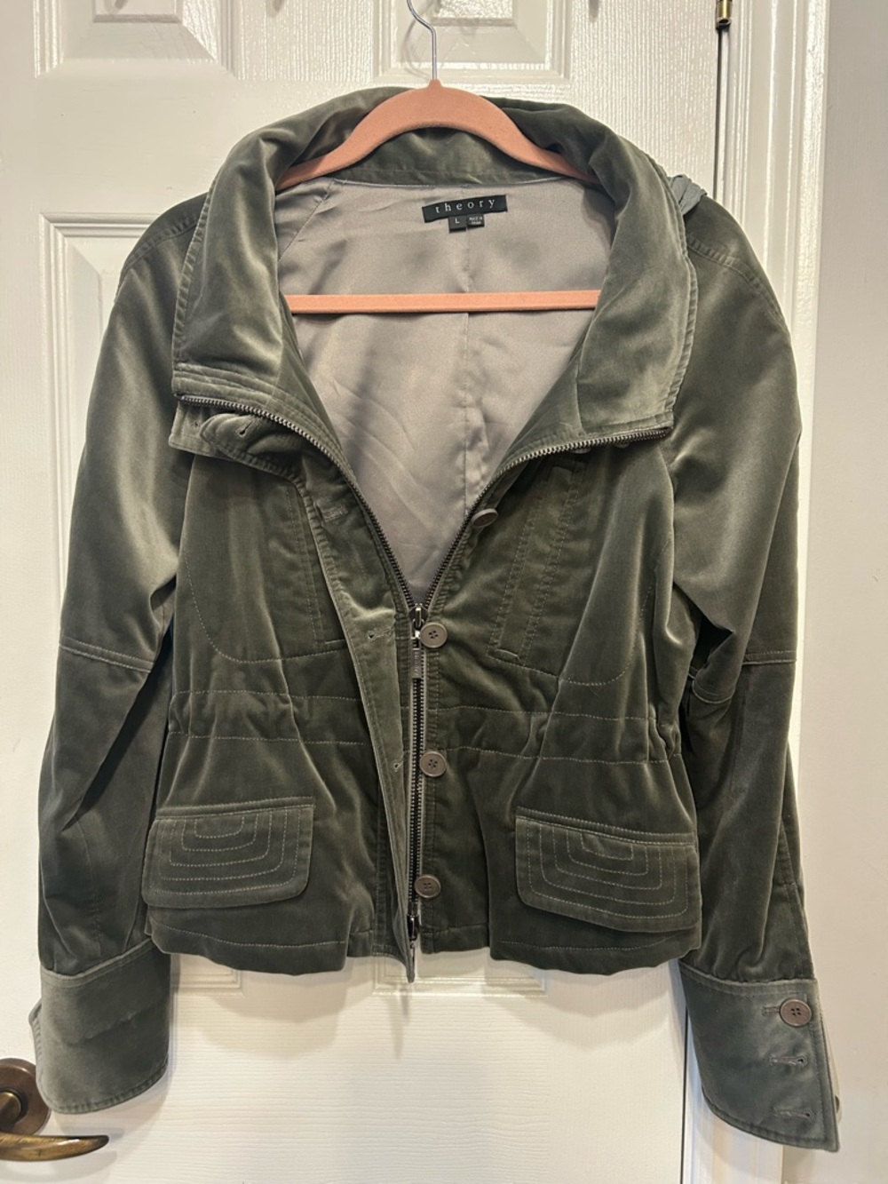 Theory Olive Green Velvet Utility Jacket